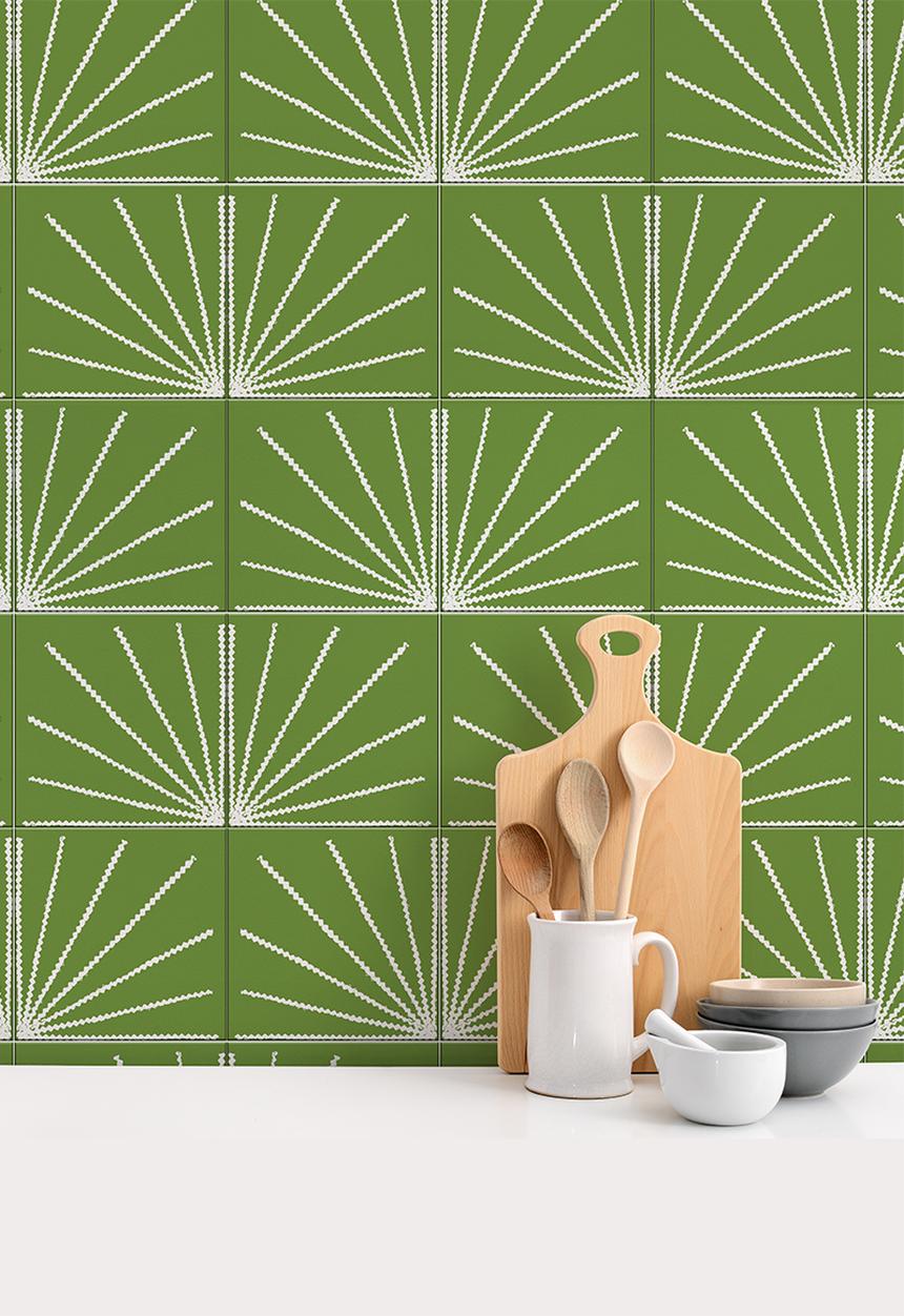 Robin Sprong - 20 Palmetto wall tile stickers - green