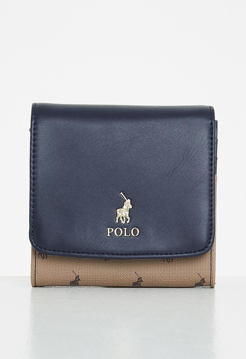 POLO - Colourblock compact clutch purse - camel & navy 