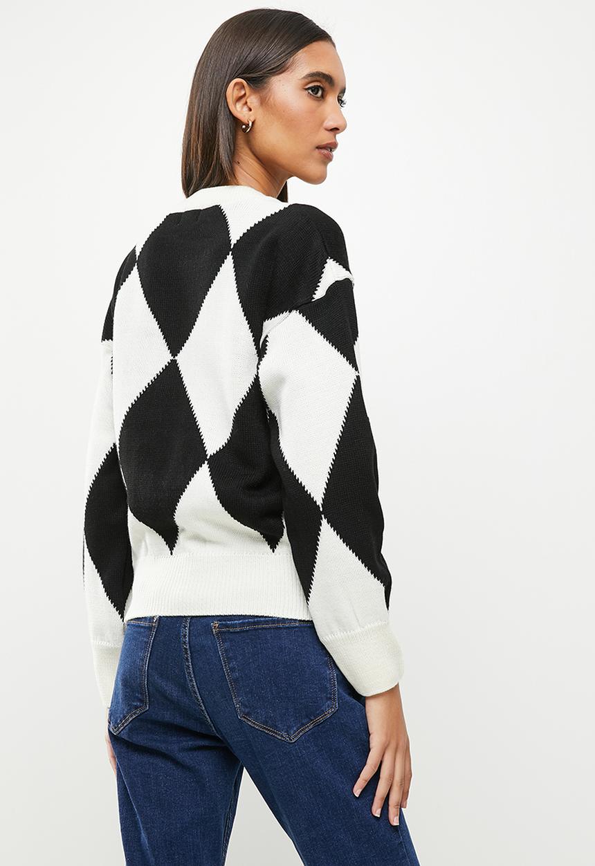 Me&B - Check print knit pullover - black & white
