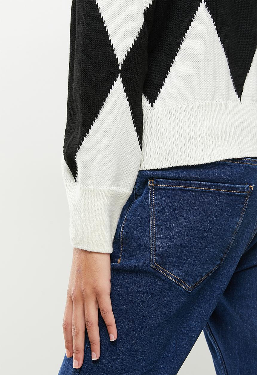 Me&B - Check print knit pullover - black & white