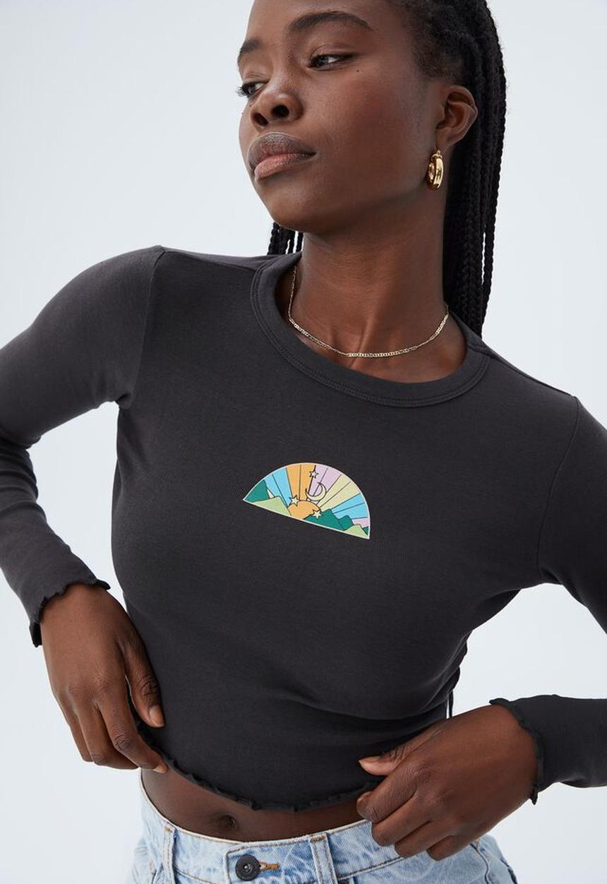 Cotton On - Crew neck graphic long sleeve - desert daze/washed black