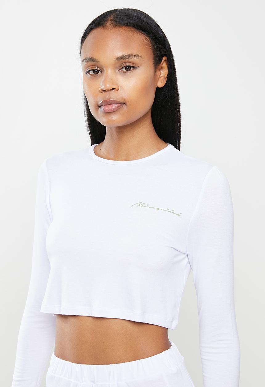 Missguided - Script long sleeve top and shorts pyjama set - white
