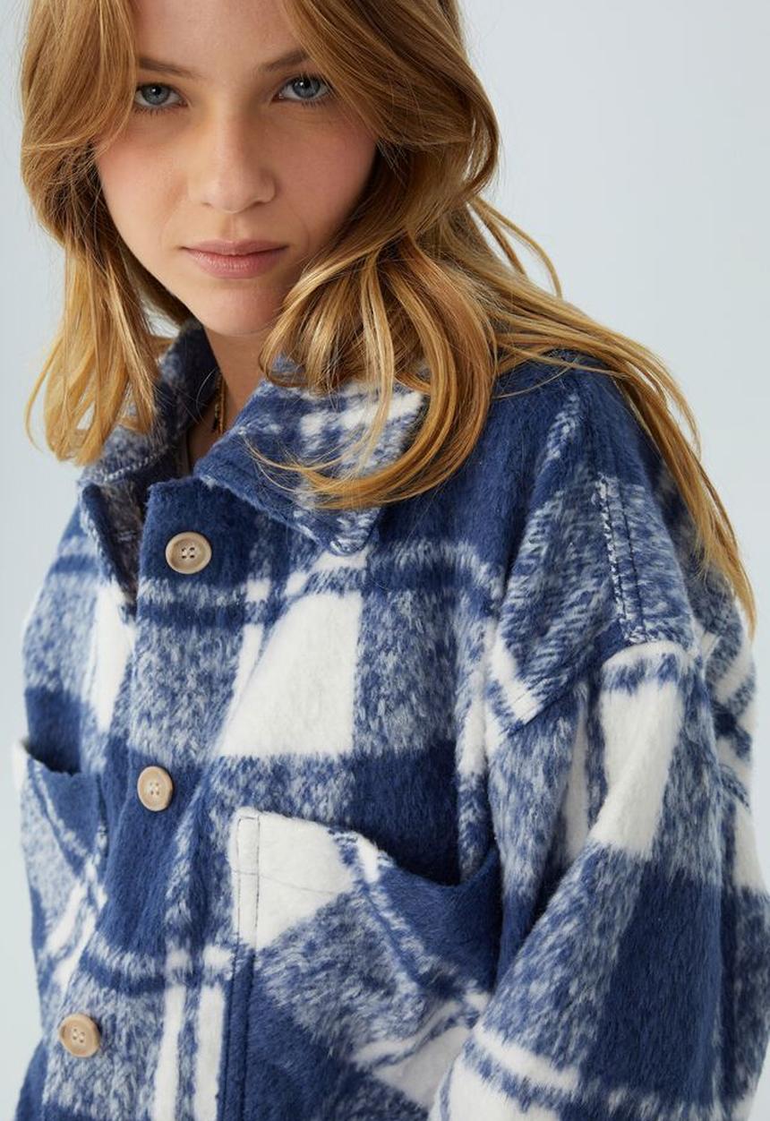 Cotton On - The boxy shacket - block check blue & white