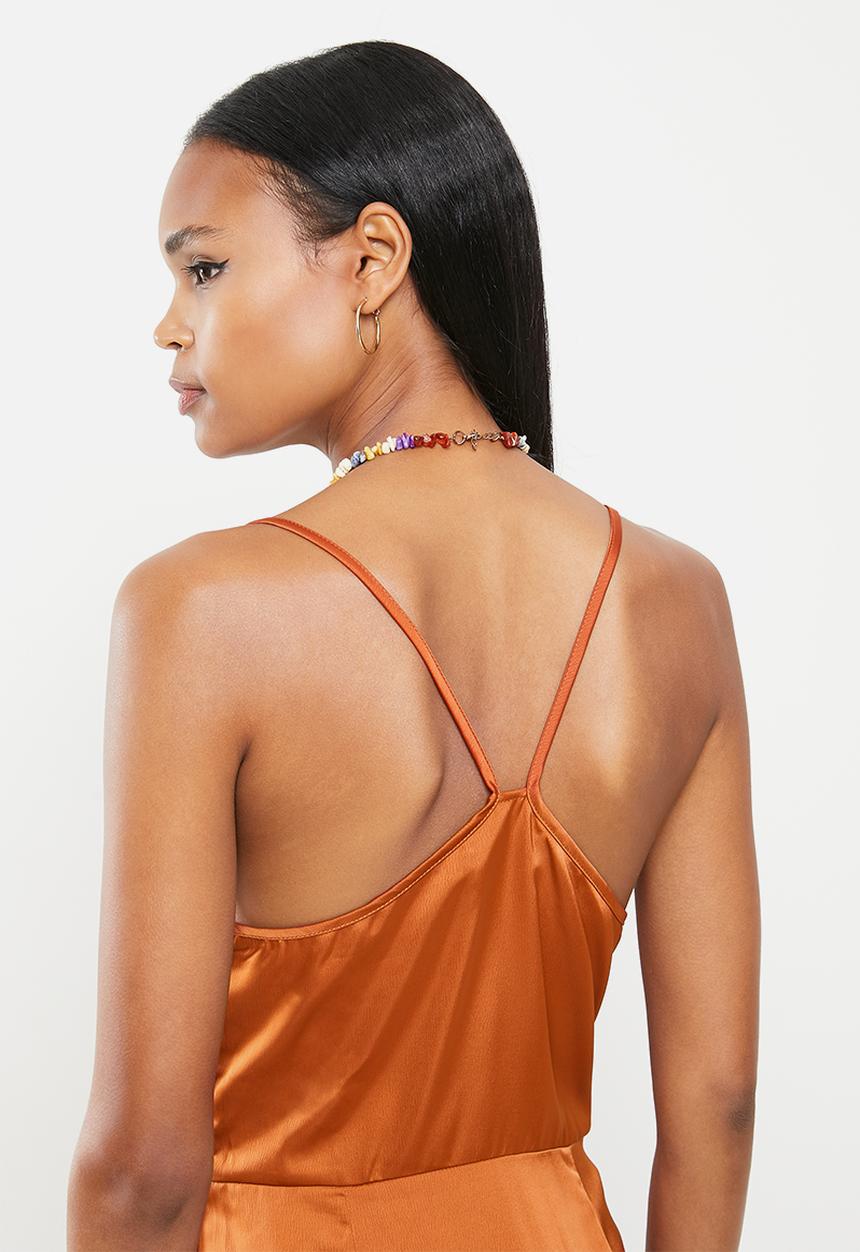 Missguided - Asym strap drape satin midi dress - rust