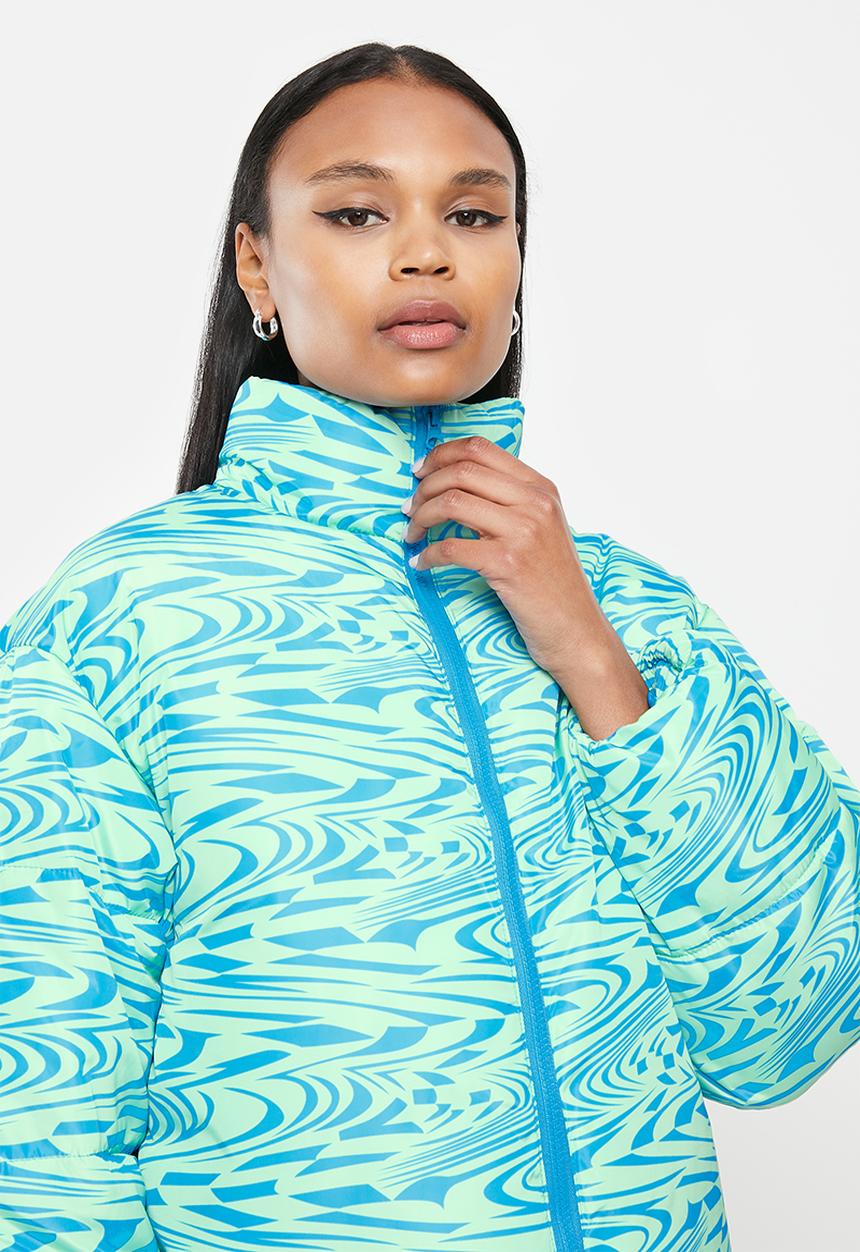 Missguided - Swirl print puffer - blue
