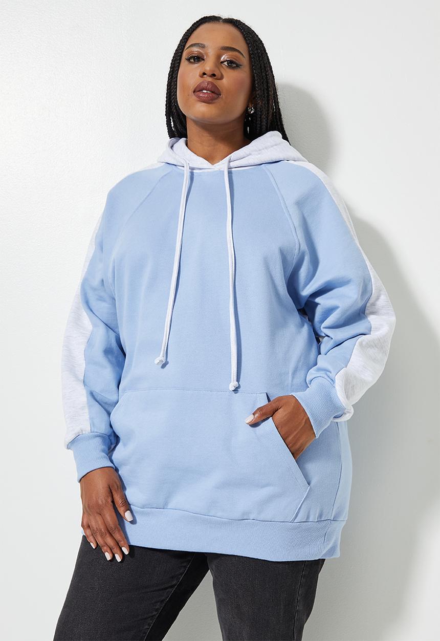 Superbalist - Colourblock longline hoodie - blue & ice melange