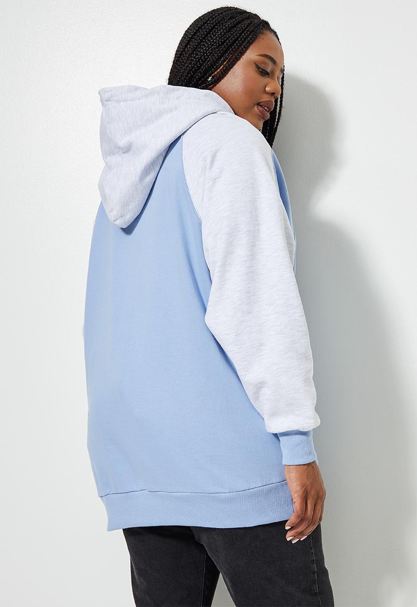 Superbalist - Colourblock longline hoodie - blue & ice melange