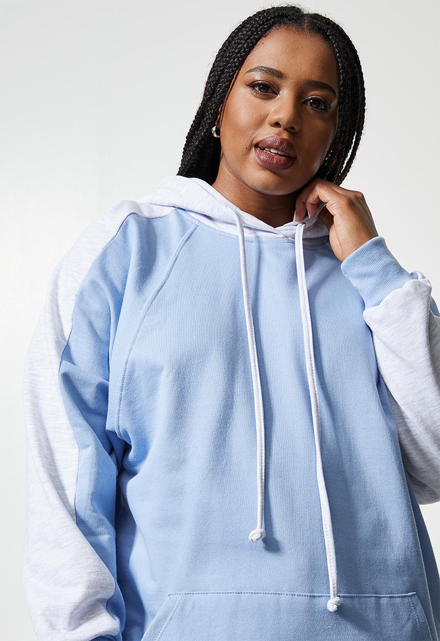 Superbalist - Colourblock longline hoodie - blue & ice melange