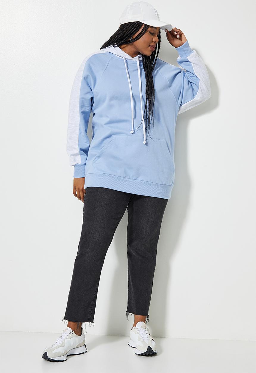 Superbalist - Colourblock longline hoodie - blue & ice melange