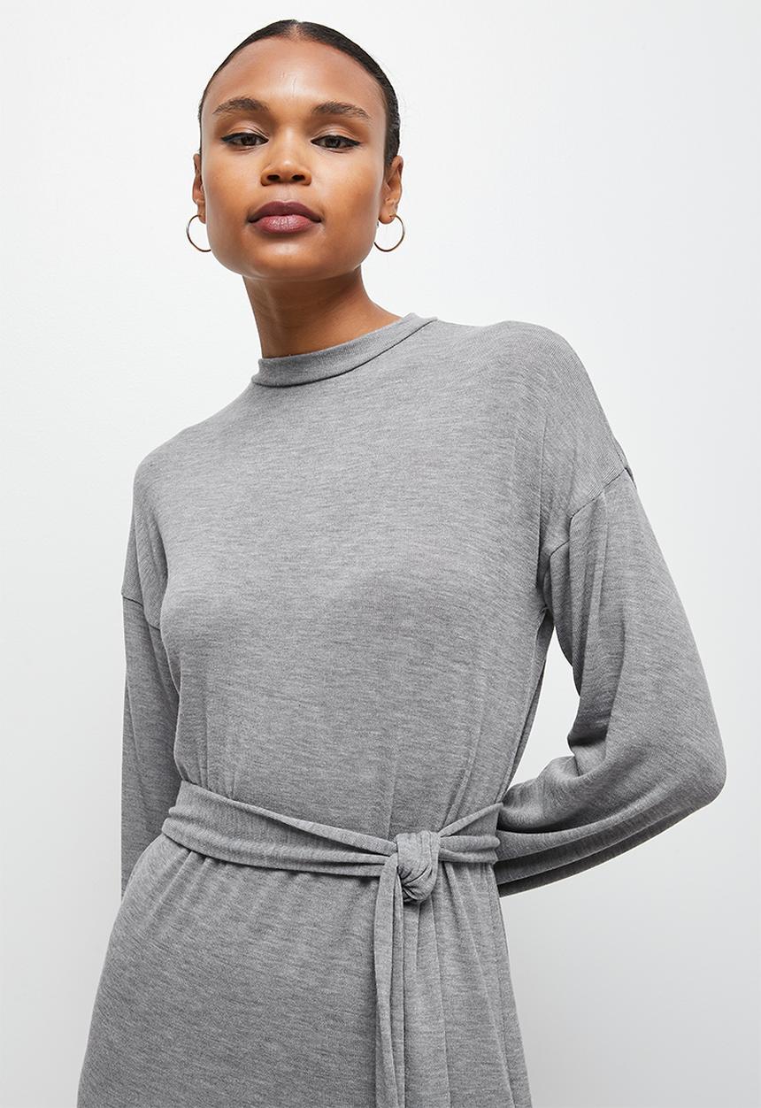 edit - Funnel neck warm handle midi - grey melange