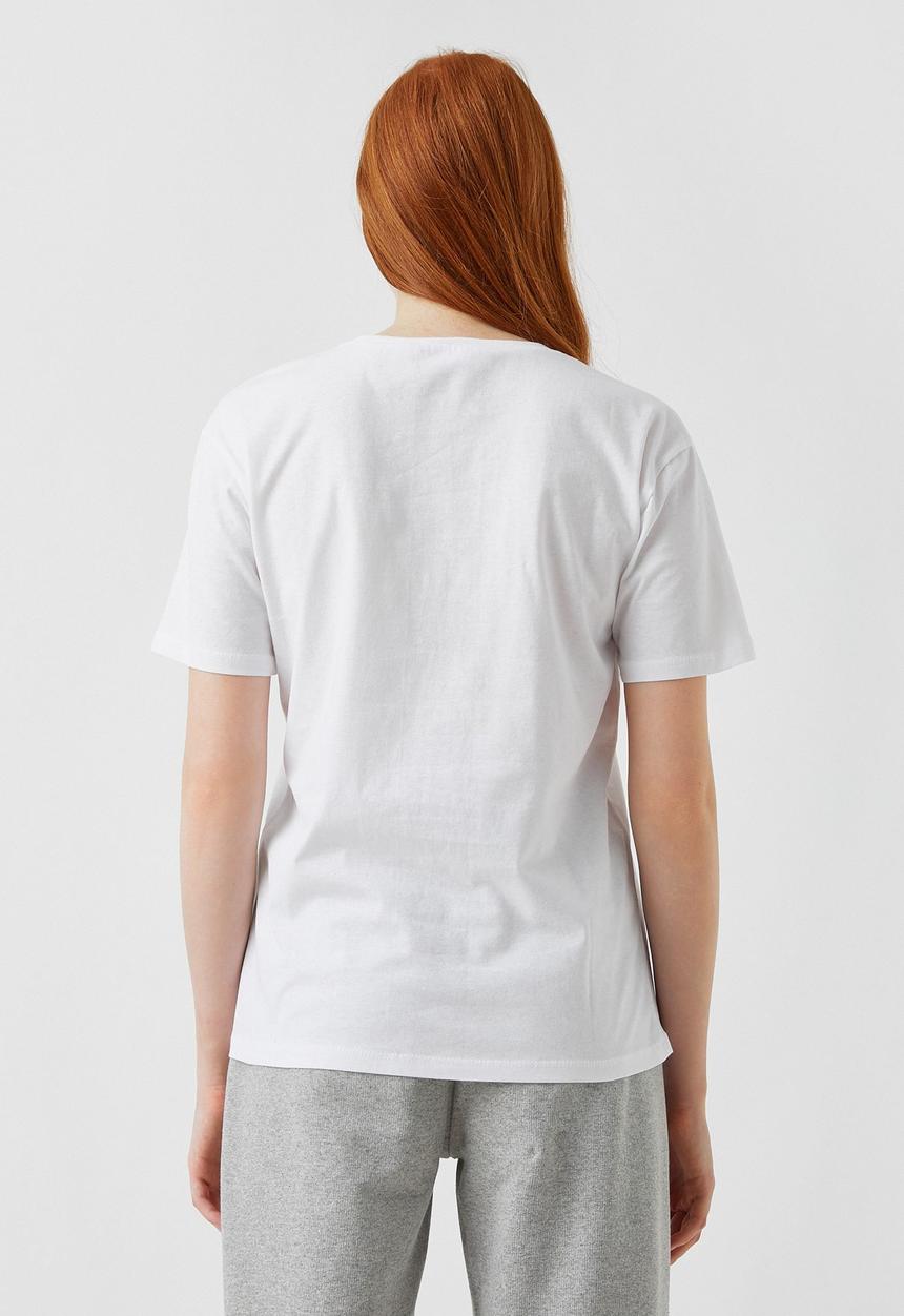 Koton - Printed short sleeve cotton T-shirt - ecru