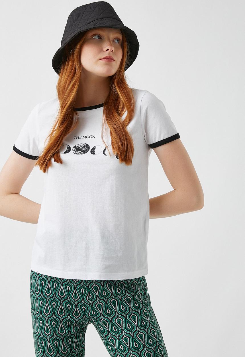 Koton - Printed short sleeve cotton T-shirt - off white