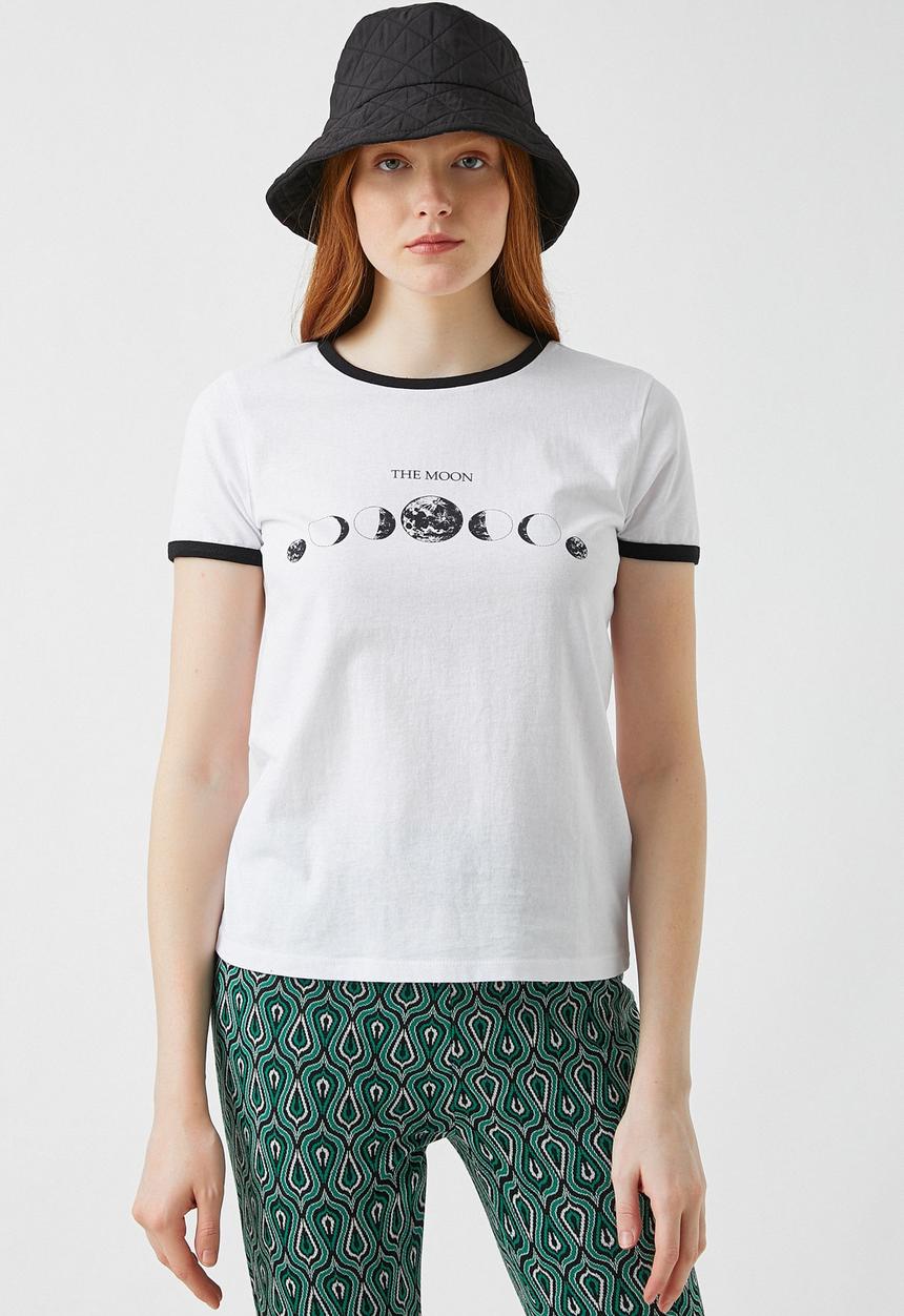 Koton - Printed short sleeve cotton T-shirt - off white