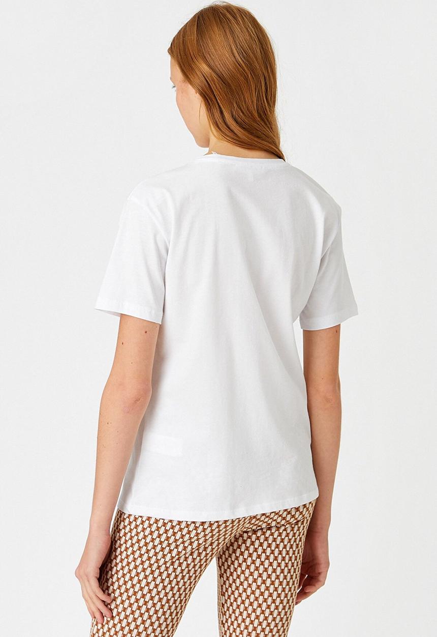 Koton - Printed short sleeve cotton T-shirt - ecru