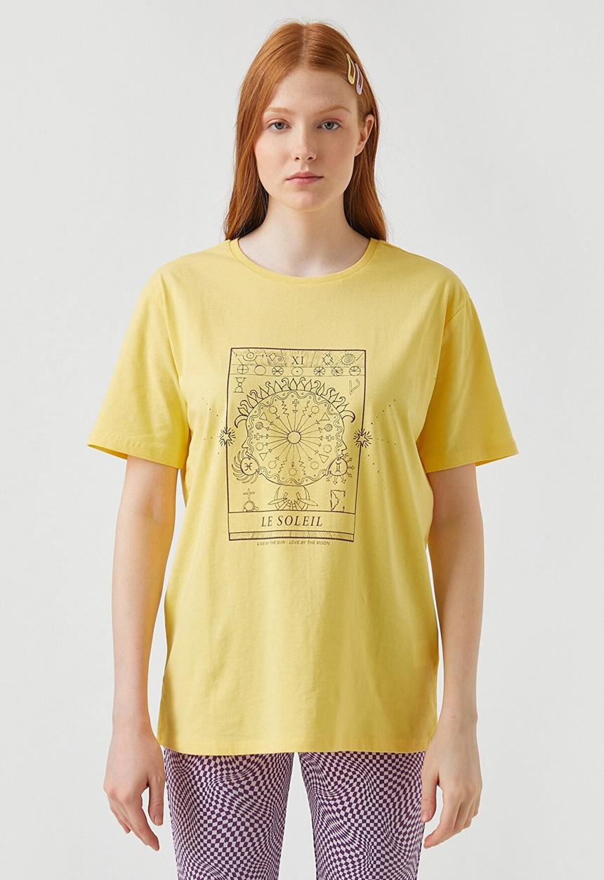 Koton - Printed short sleeve cotton T-shirt - yellow
