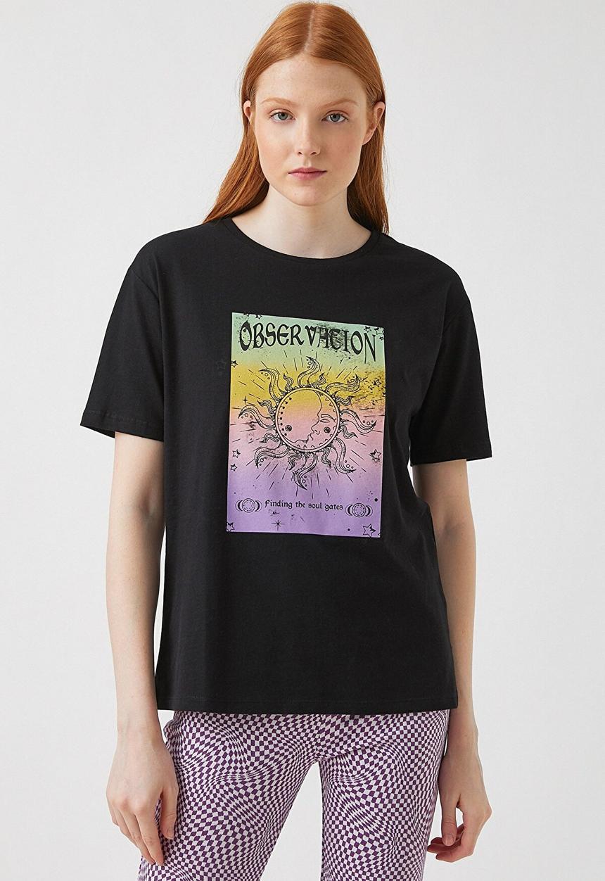 Koton - Printed short sleeve cotton T-shirt - black