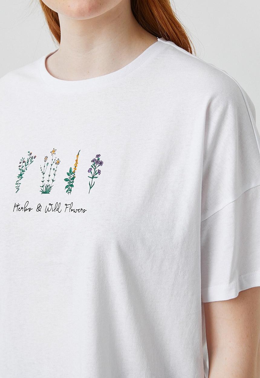 Koton - Printed short sleeve cotton T-shirt - off white
