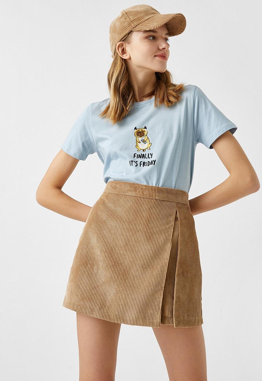 Koton - Crew neck short sleeve printed T-shirt - blue