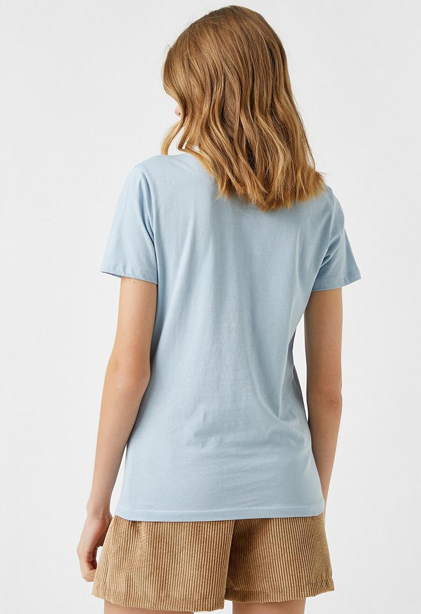 Koton - Crew neck short sleeve printed T-shirt - blue
