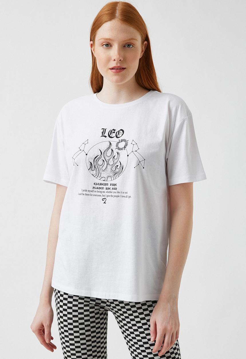 Koton - Printed short sleeve cotton T-shirt - ecru