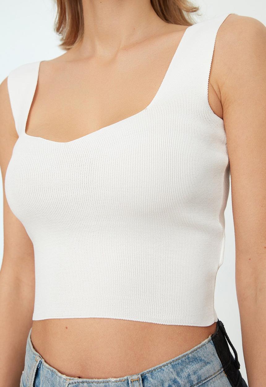 Koton - Square collar knitwear blouse - white