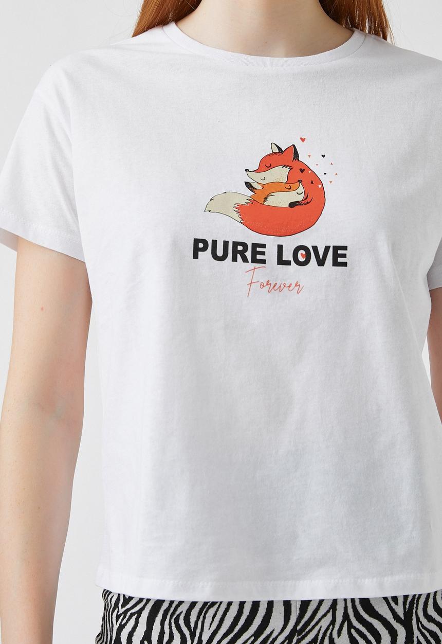 Koton - Printed short sleeve cotton T-shirt - ecru