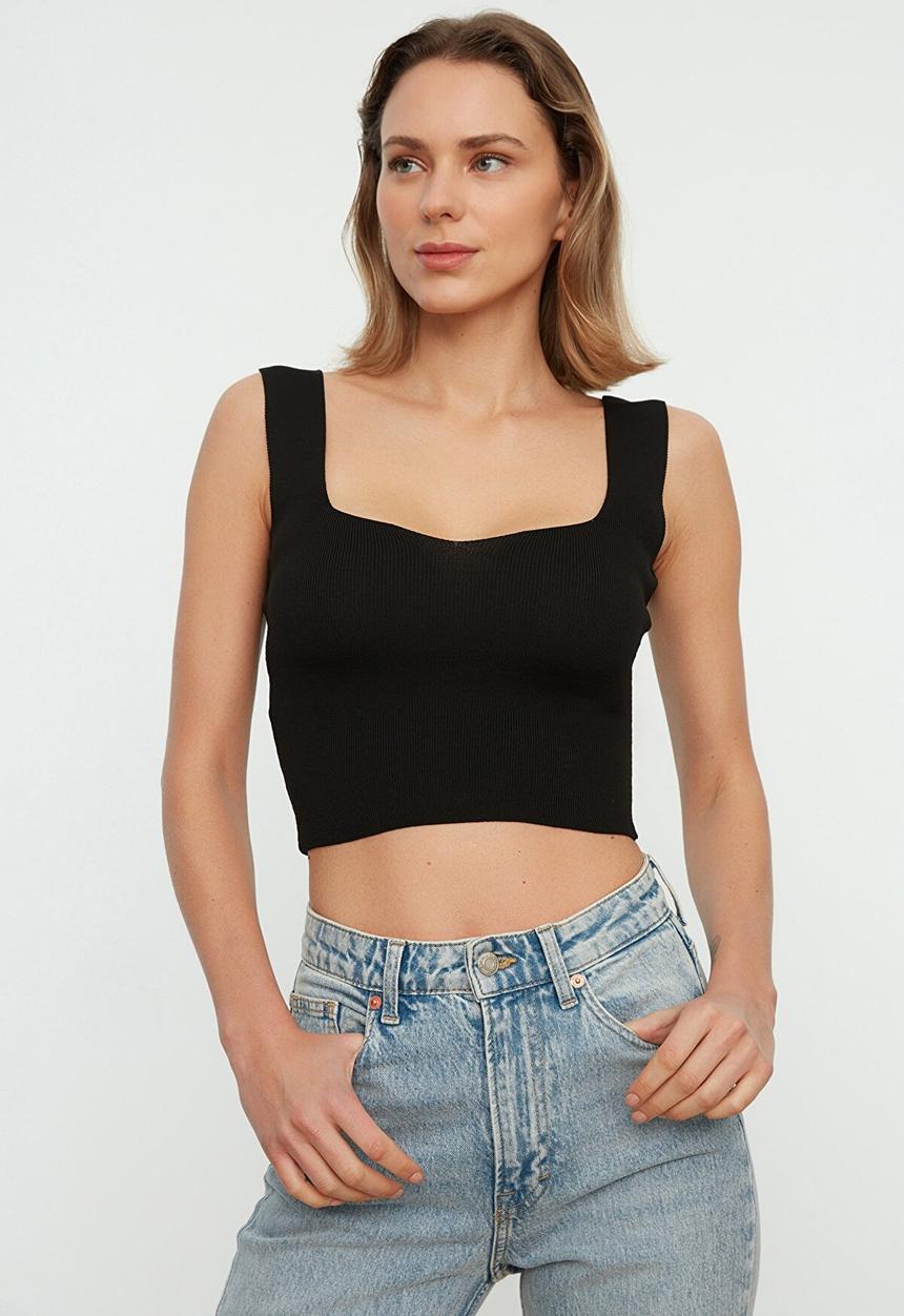 Koton - Square collar knitwear blouse - black