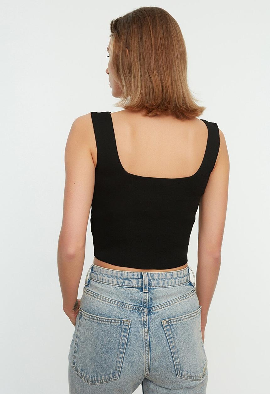 Koton - Square collar knitwear blouse - black