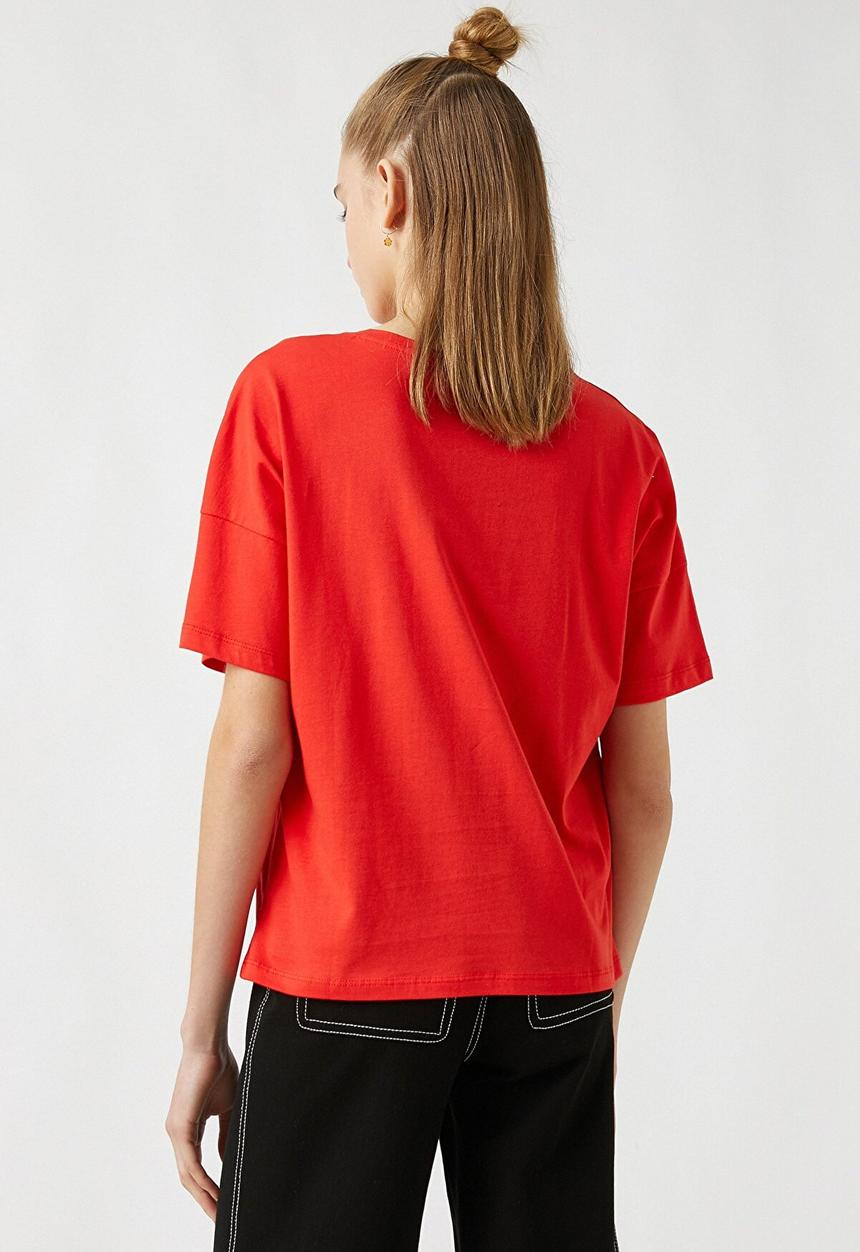 Koton - Printed short sleeve cotton T-shirt - red