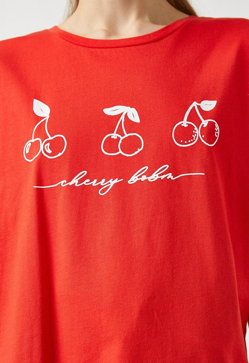 Koton - Printed short sleeve cotton T-shirt - red