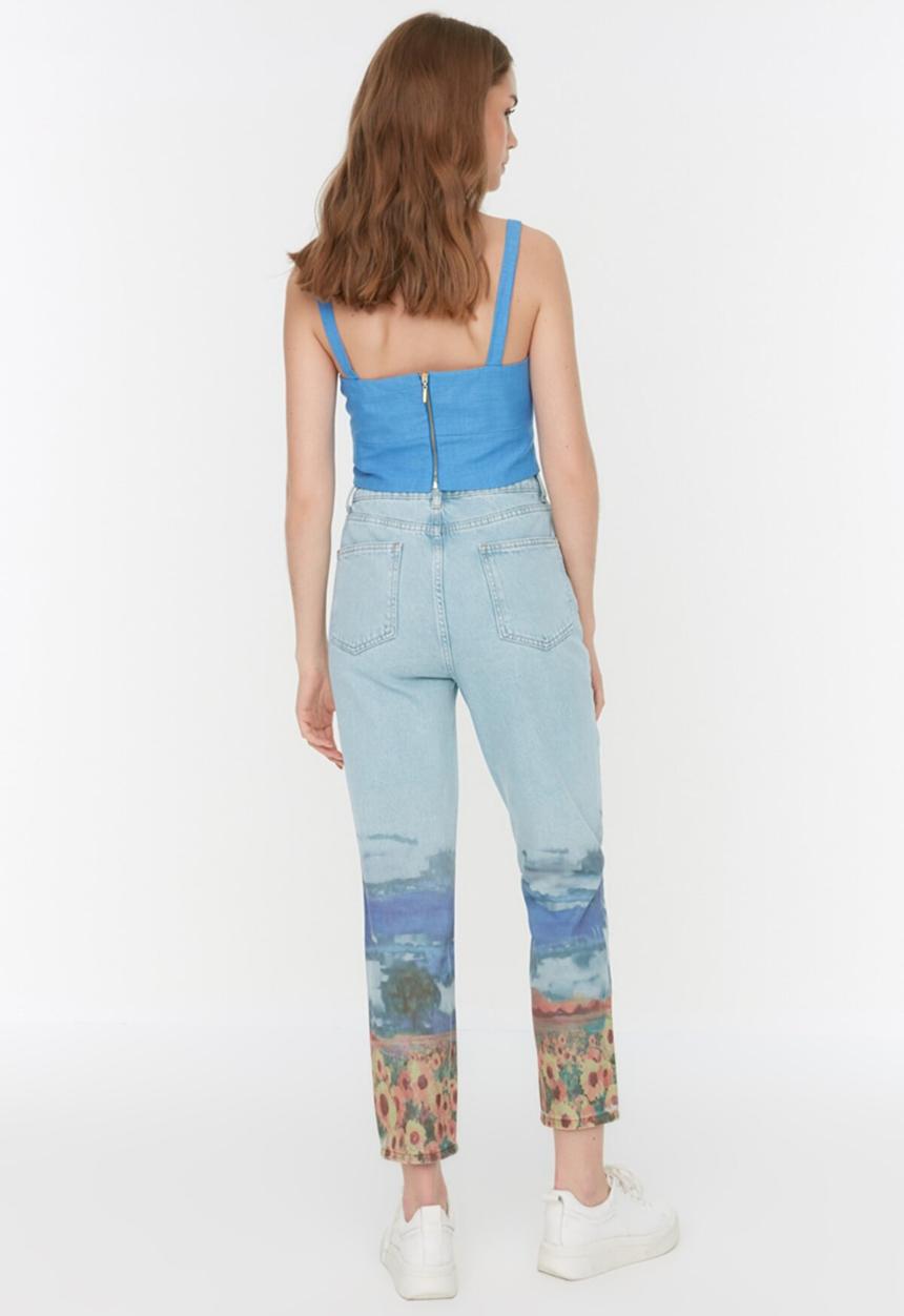 Koton - Printed high waist mom jeans - light blue