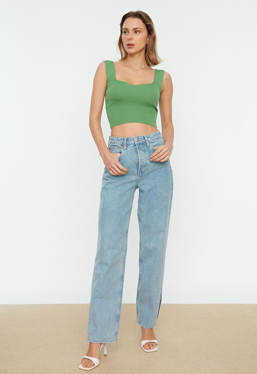 Koton - Square collar knitwear blouse - green