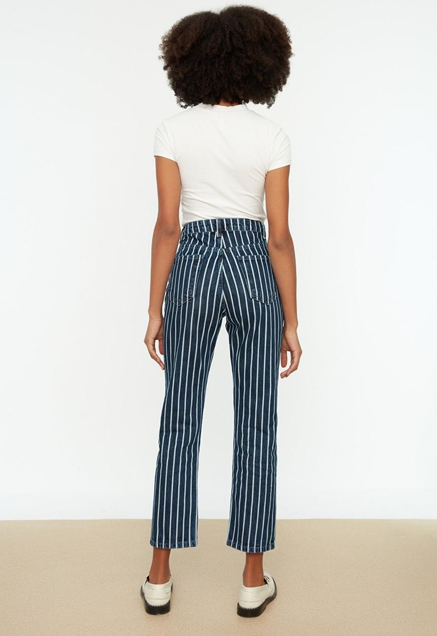Koton - Printed high waist straight jeans - navy