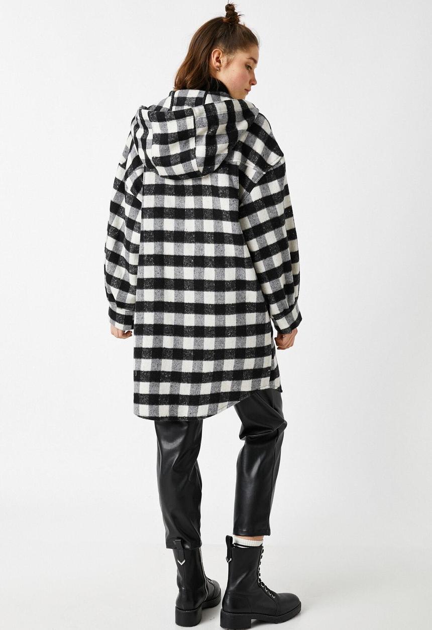 Koton - Check, hooded, oversize jacket - black & white