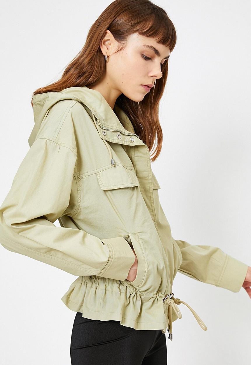 Koton - Hooded, pocket detailed, zipper detailed jacket- green