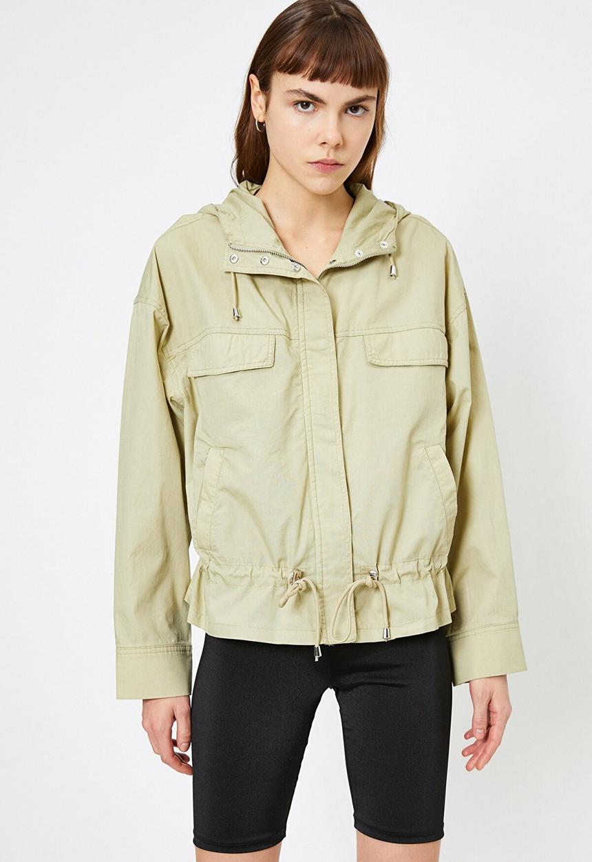 Koton - Hooded, pocket detailed, zipper detailed jacket- green
