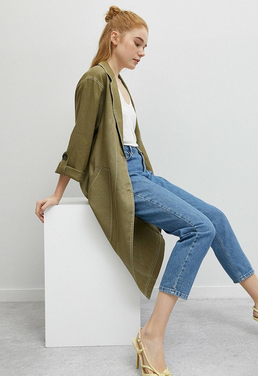 Koton - Pocket detailed buttoned trench coat - green