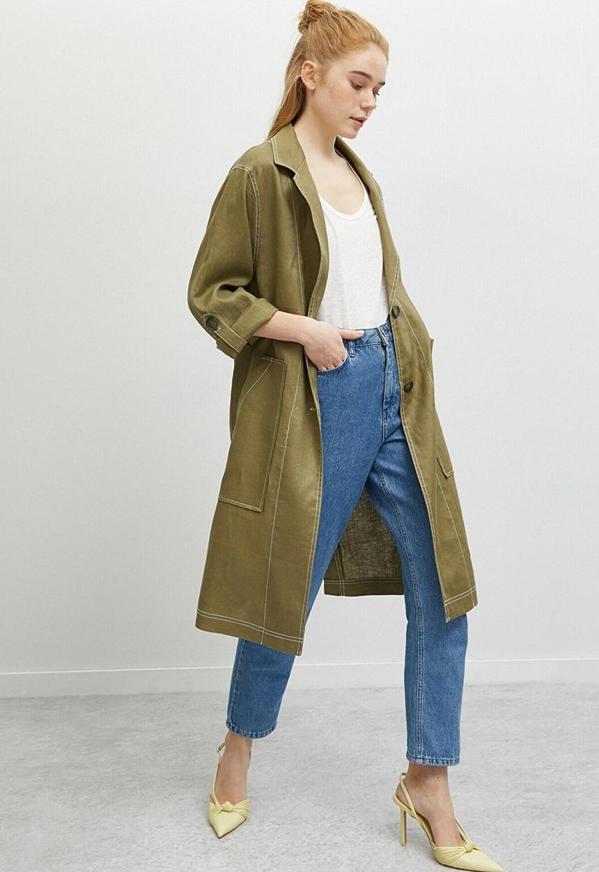 Koton - Pocket detailed buttoned trench coat - green