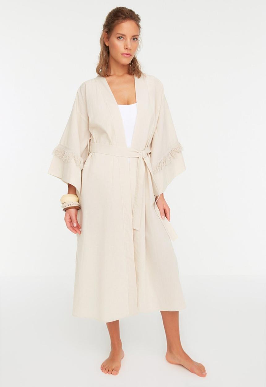 Trendyol - Tassel detailed kimono kaftan  - beige