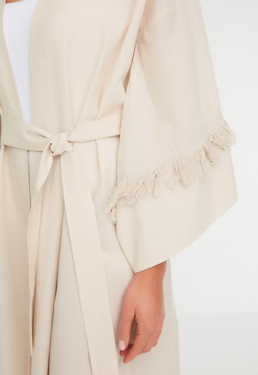 Trendyol - Tassel detailed kimono kaftan  - beige