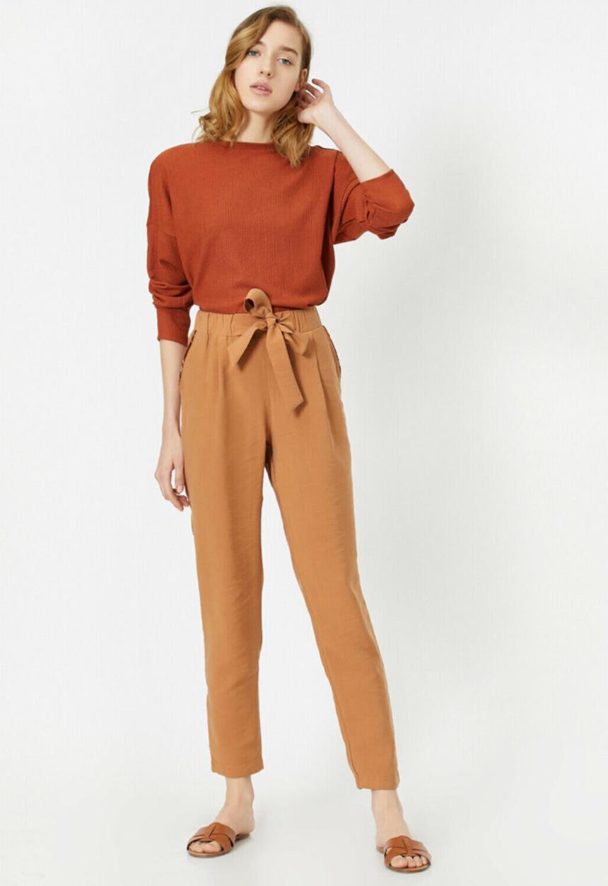 Koton - Medium rise tie waist trousers - brown
