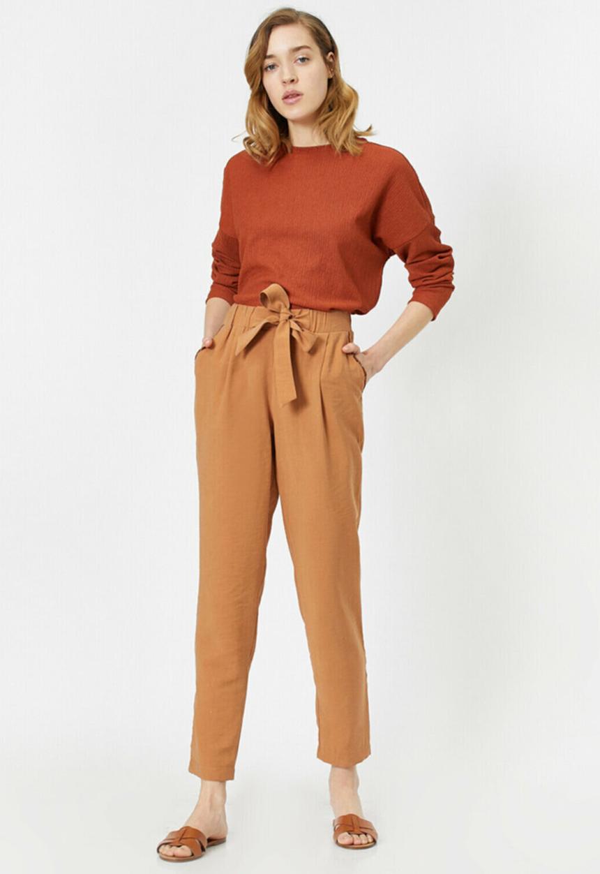 Koton - Medium rise tie waist trousers - brown