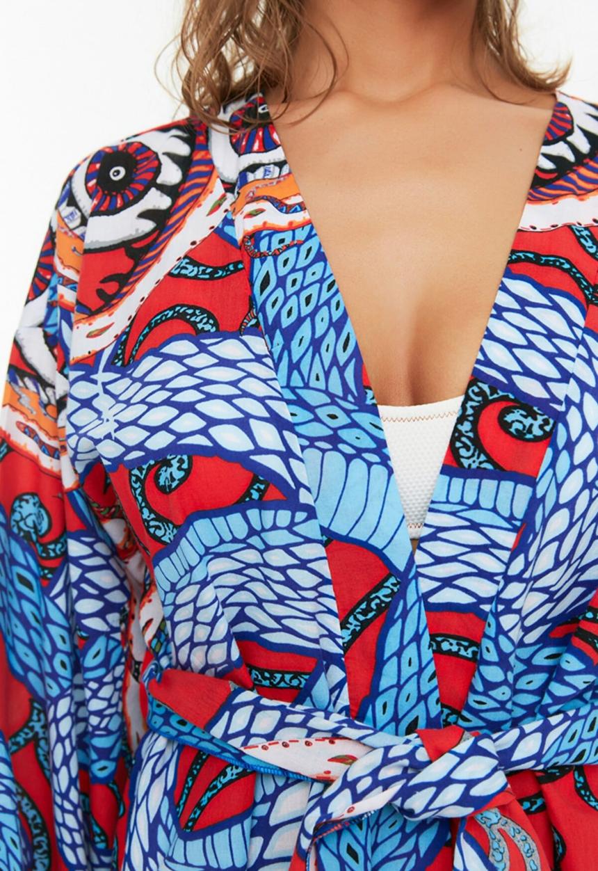 Trendyol - Abstract patterned tassel detailed kimono kaftan  - multi