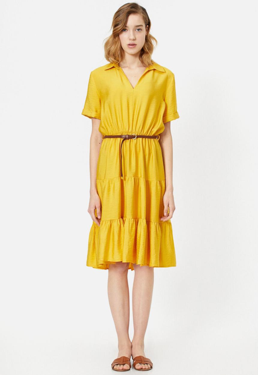 Koton - V-neck short sleeve midi dress - yellow