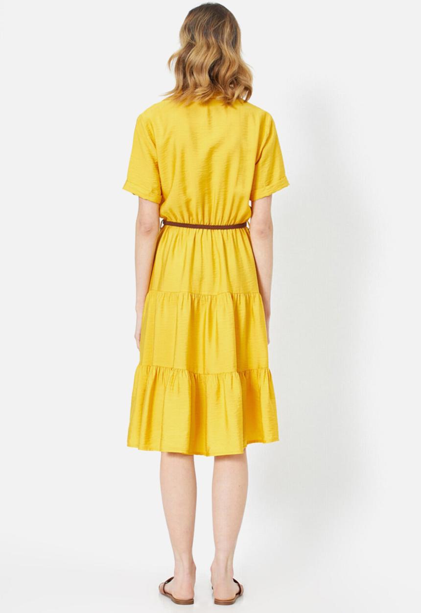 Koton - V-neck short sleeve midi dress - yellow