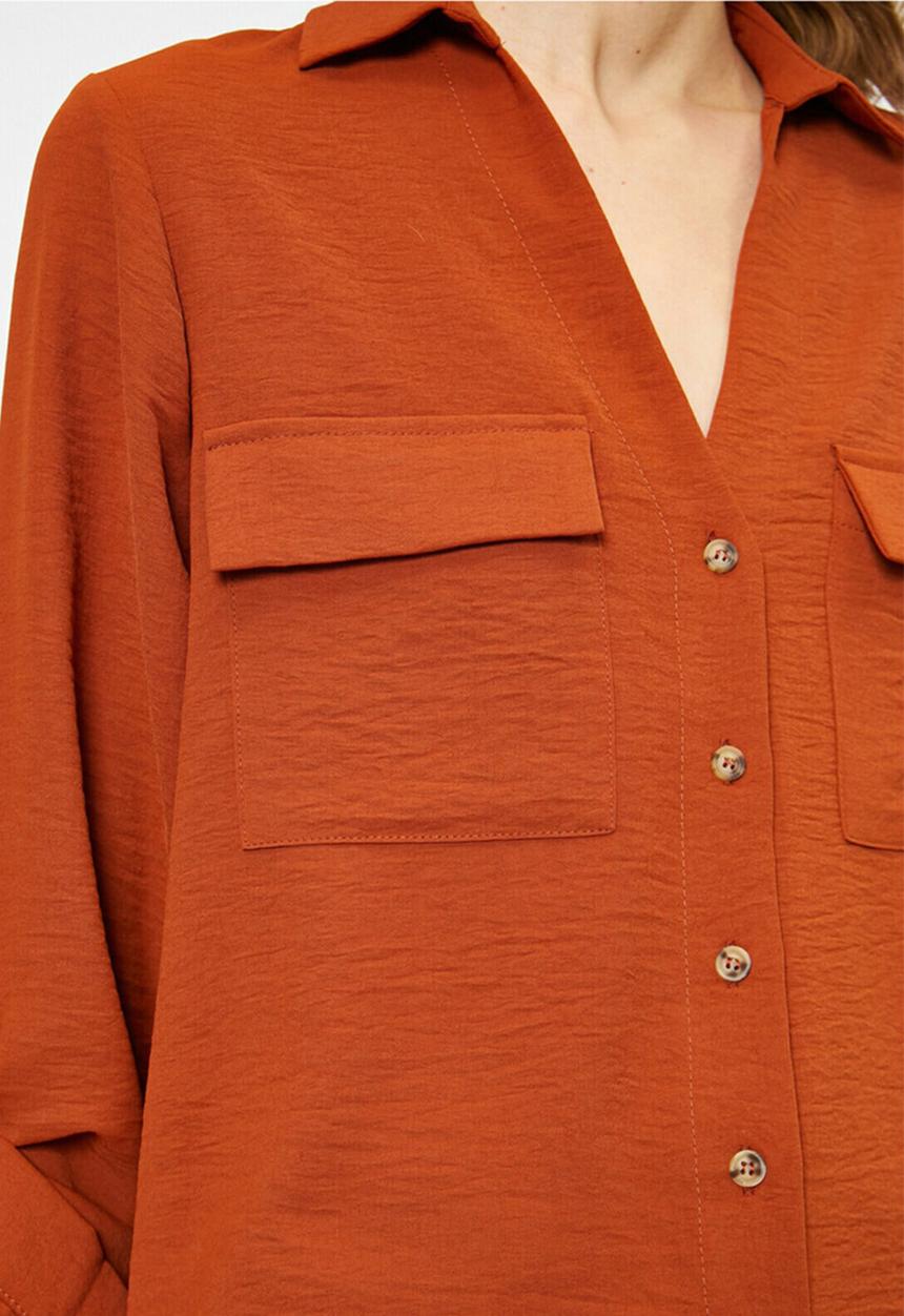 Koton - V-neck long sleeve shirt - burnt orange