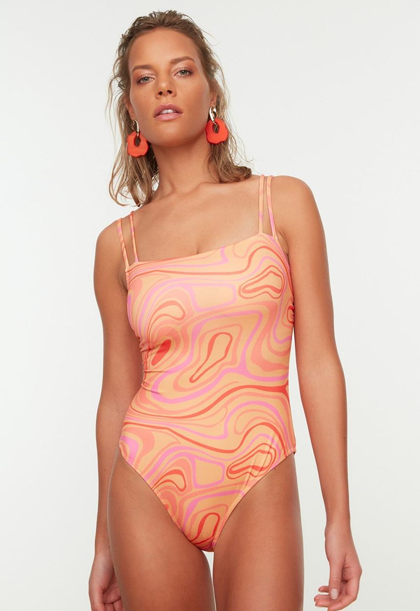 Trendyol - Marbling printed swimsuit   - multi
