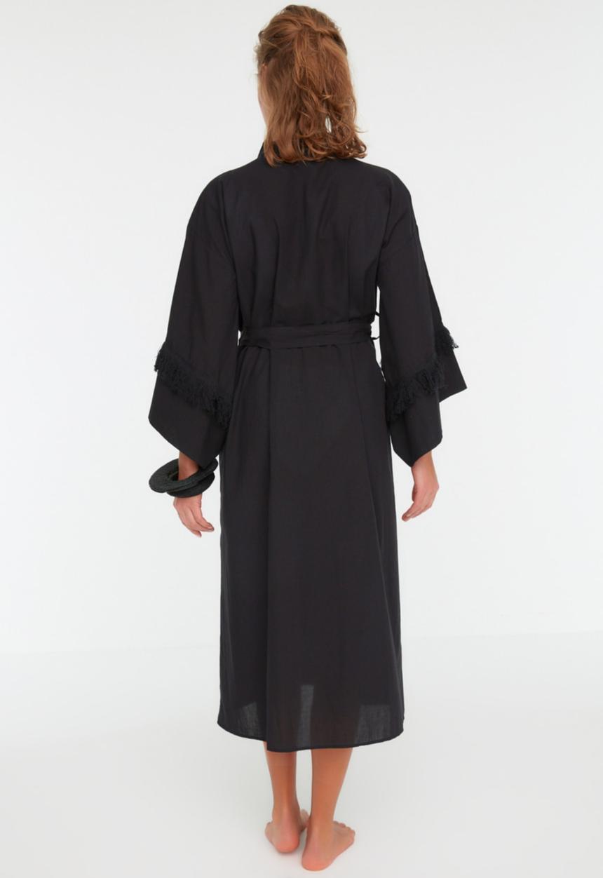 Trendyol - Tassel detailed kimono kaftan - black
