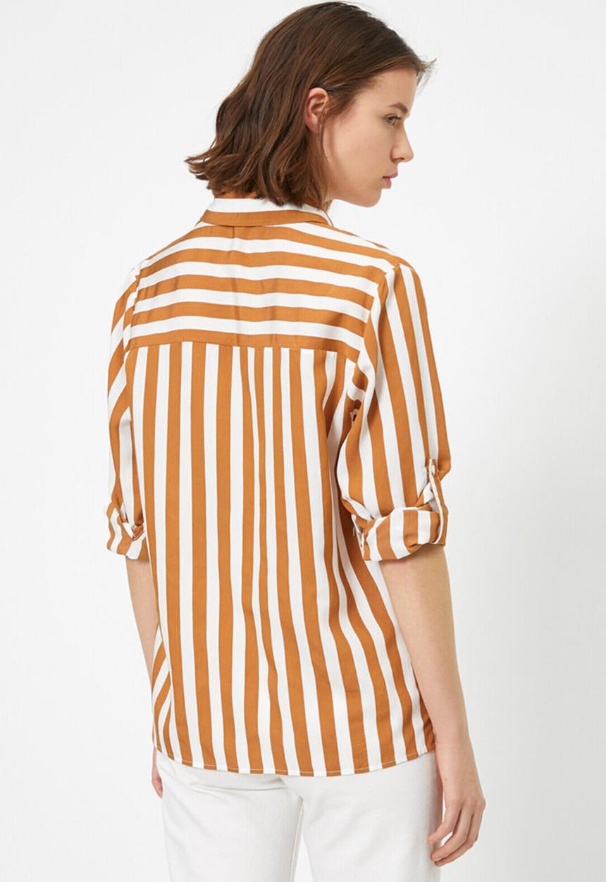 Koton - Classic neck pocket detailed shirt - brown & white