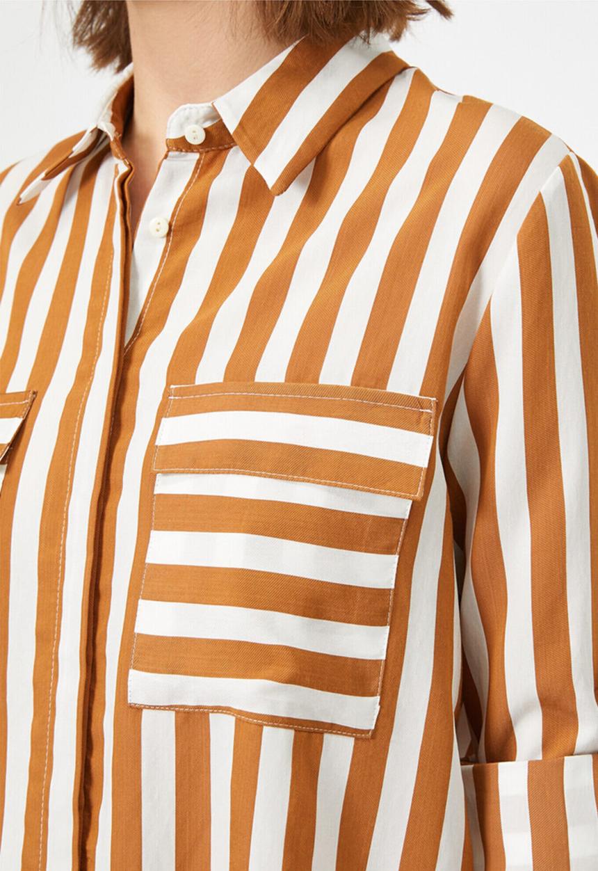 Koton - Classic neck pocket detailed shirt - brown & white